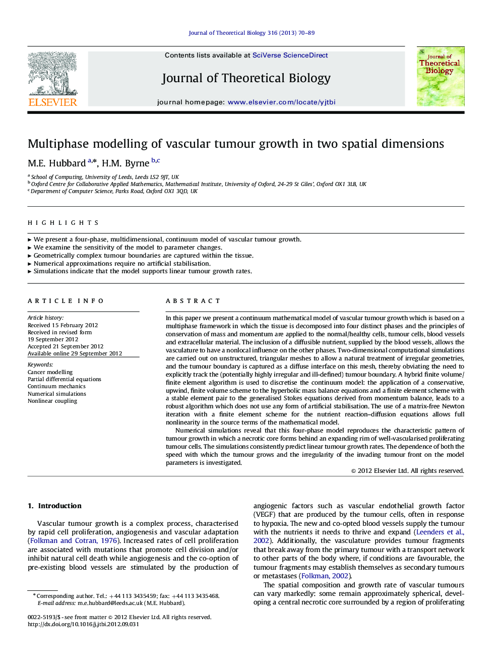 Multiphase modelling of vascular tumour growth in two spatial dimensions