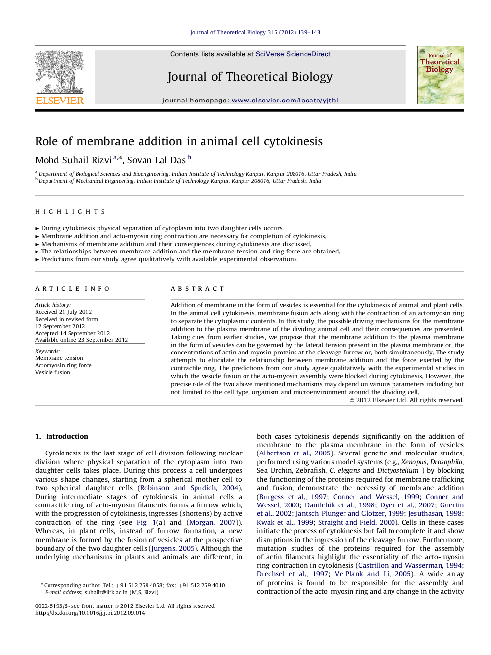 Role of membrane addition in animal cell cytokinesis