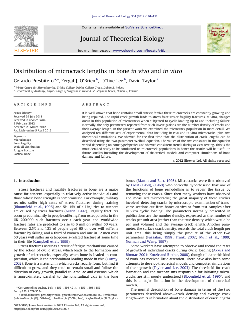 Distribution of microcrack lengths in bone in vivo and in vitro