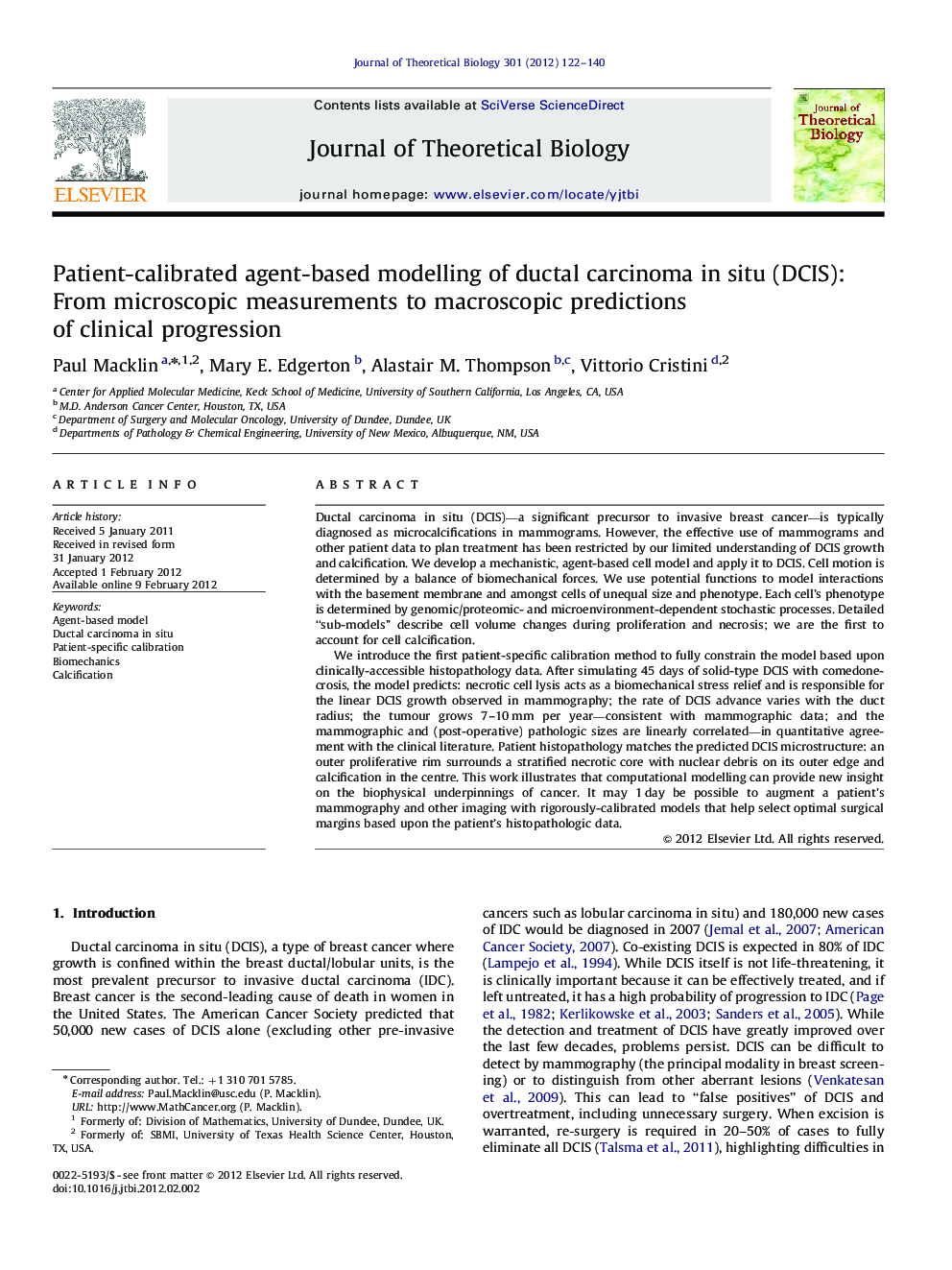 Patient-calibrated agent-based modelling of ductal carcinoma in situ (DCIS): From microscopic measurements to macroscopic predictions of clinical progression