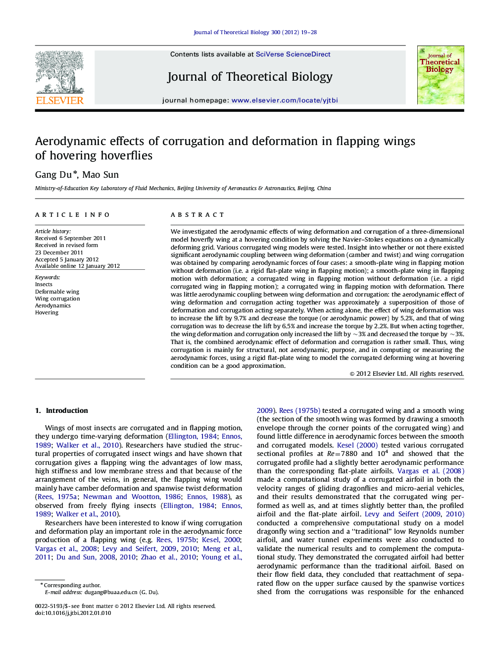 Aerodynamic effects of corrugation and deformation in flapping wings of hovering hoverflies