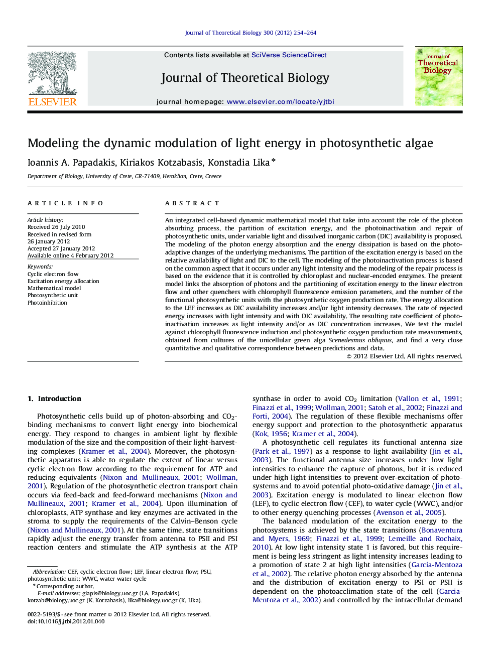 Modeling the dynamic modulation of light energy in photosynthetic algae