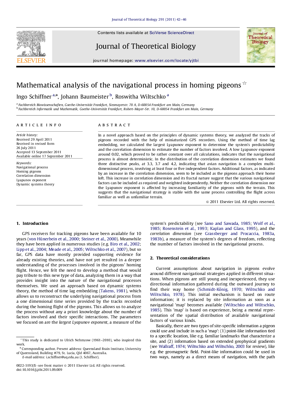 Mathematical analysis of the navigational process in homing pigeons 