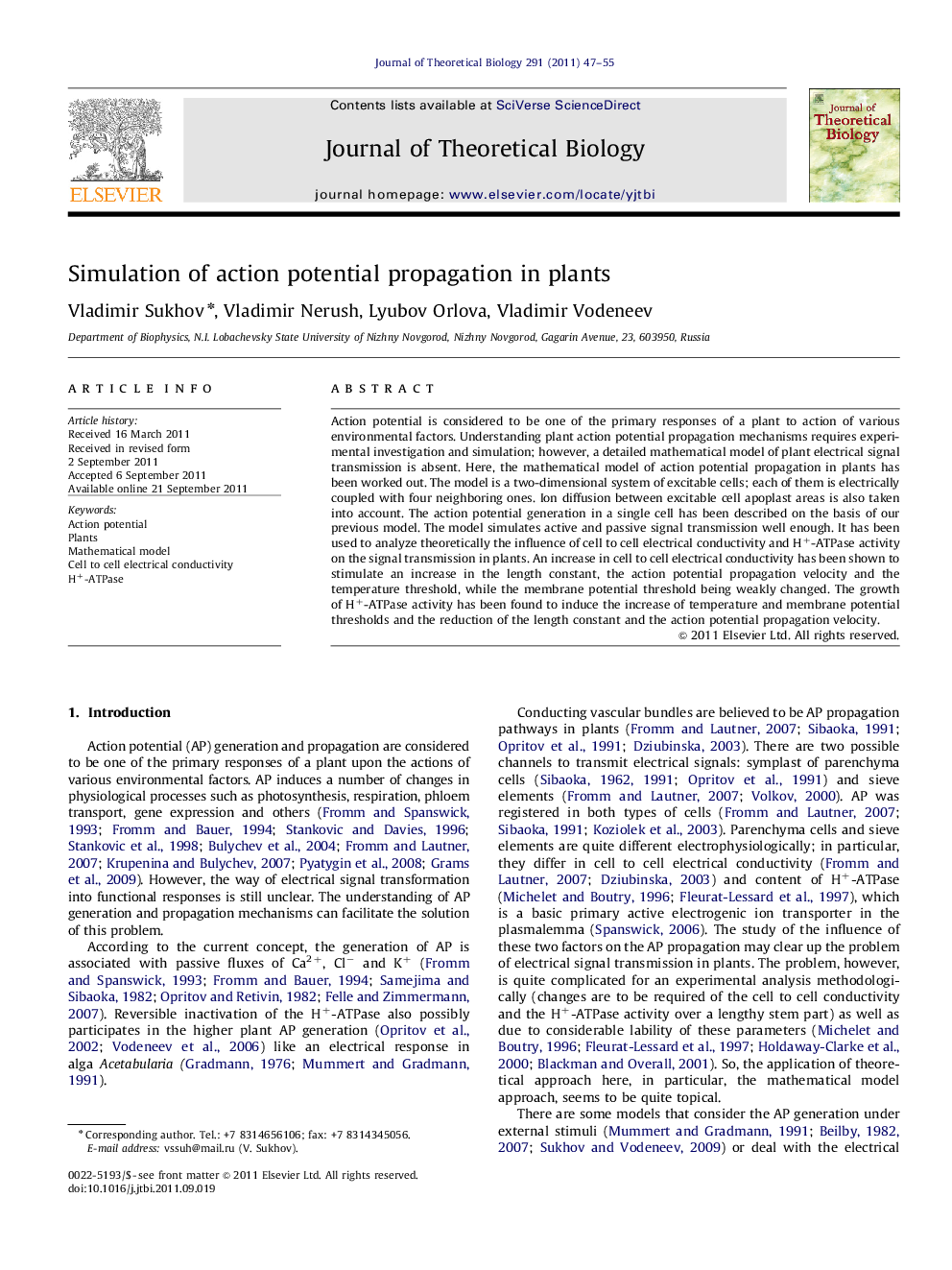 Simulation of action potential propagation in plants