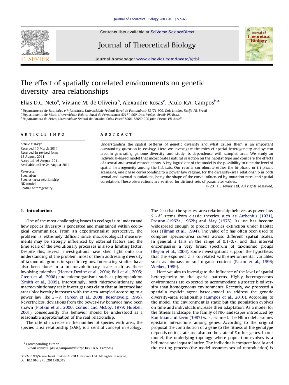 The effect of spatially correlated environments on genetic diversity–area relationships