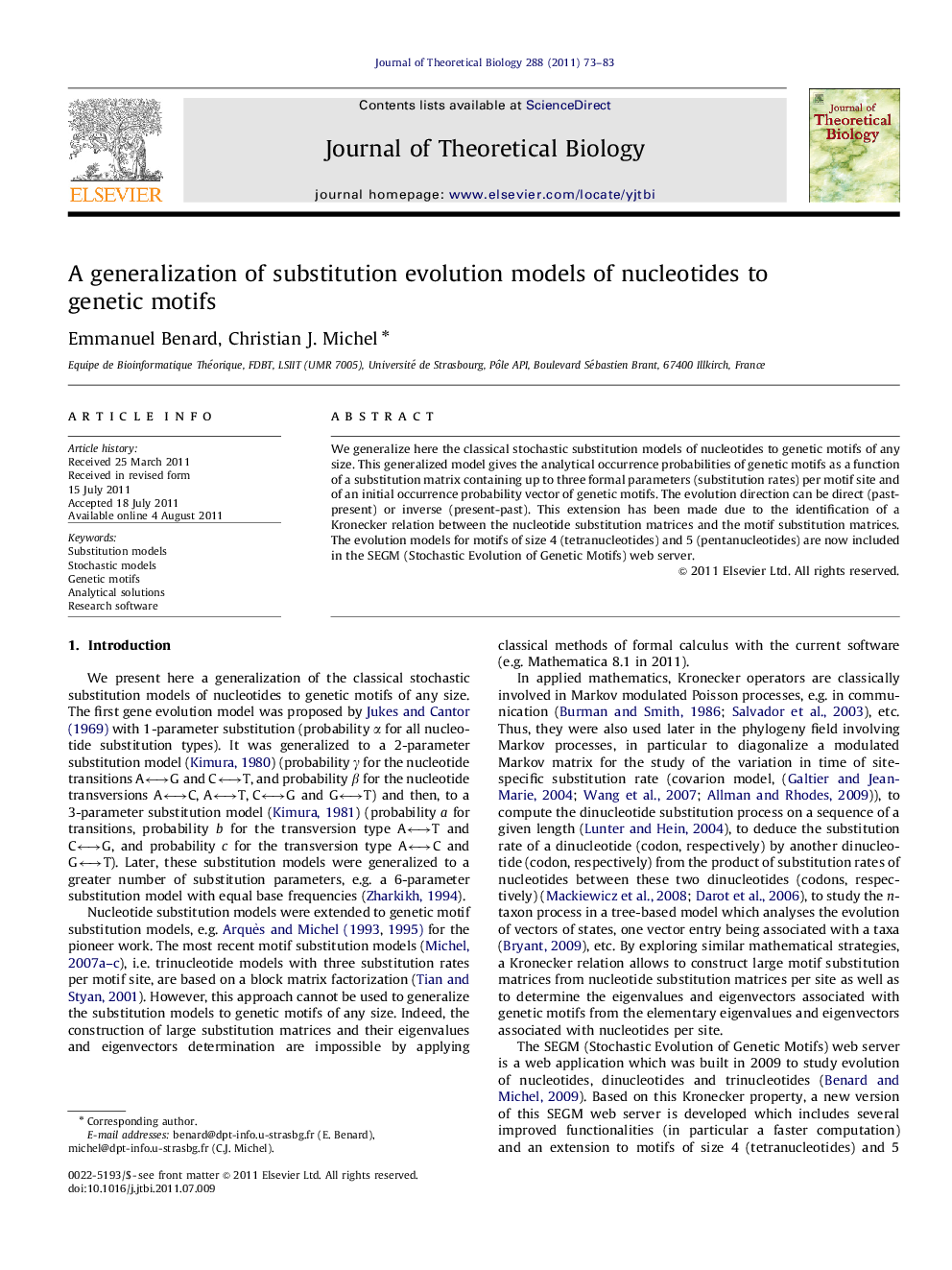 A generalization of substitution evolution models of nucleotides to genetic motifs