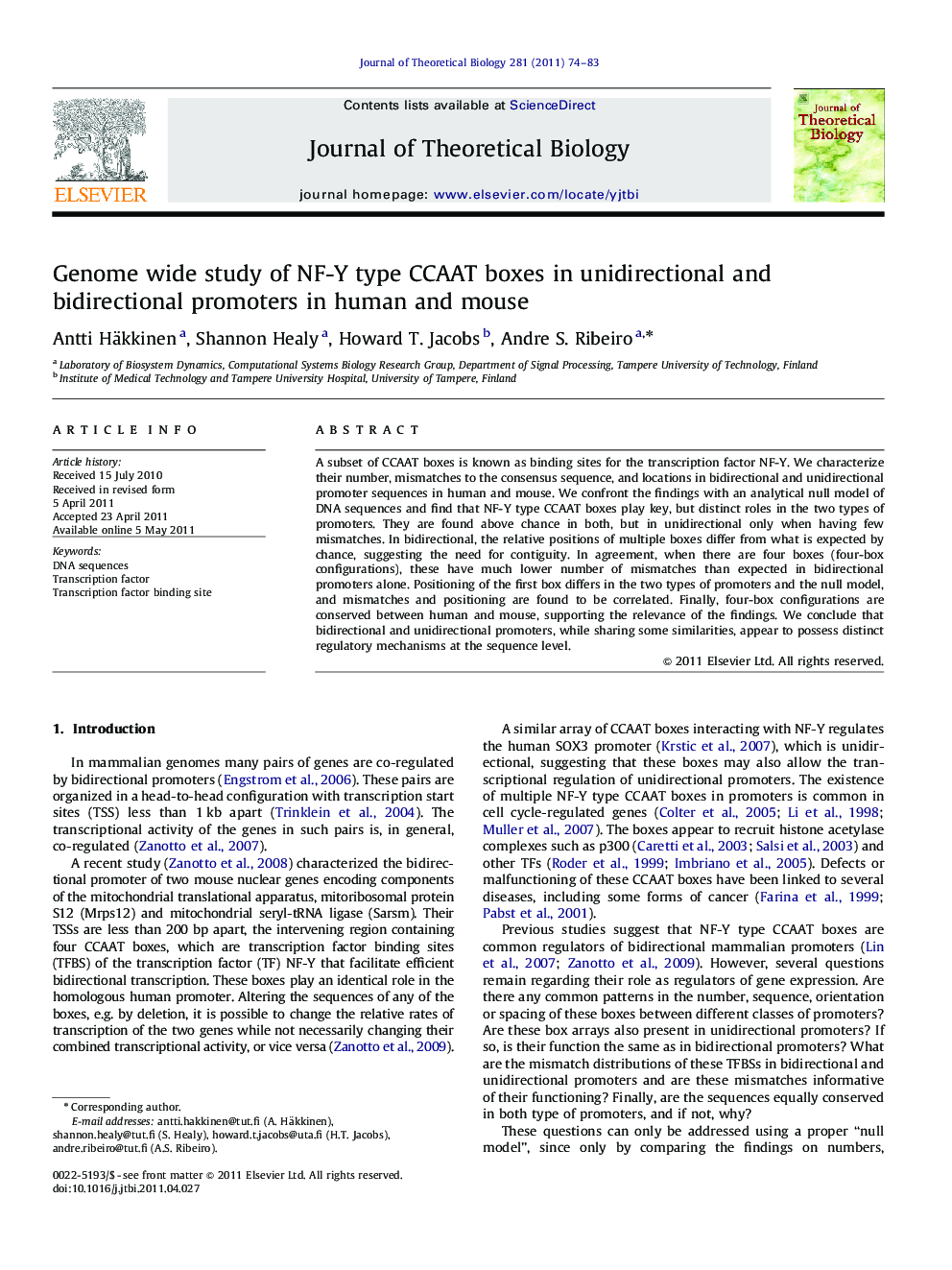 Genome wide study of NF-Y type CCAAT boxes in unidirectional and bidirectional promoters in human and mouse