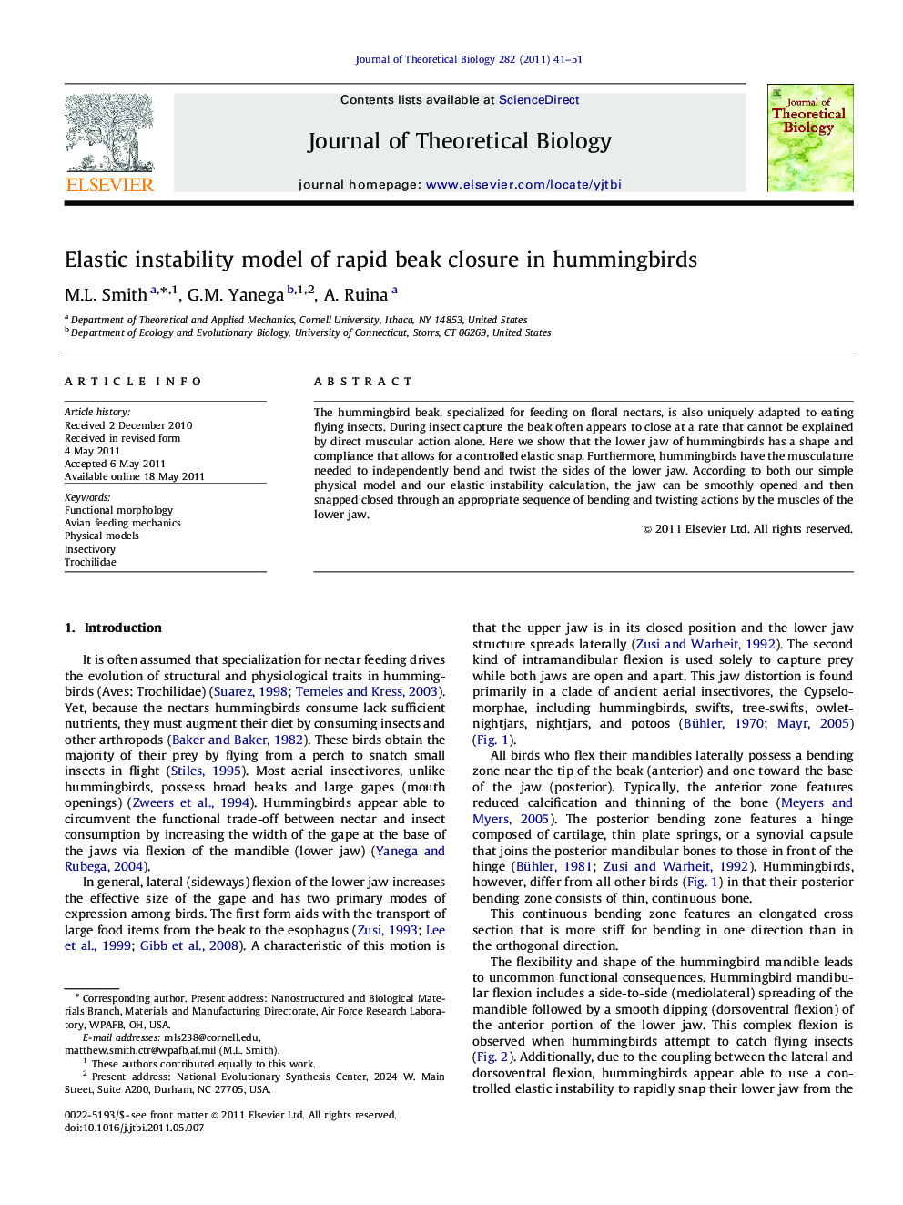 Elastic instability model of rapid beak closure in hummingbirds