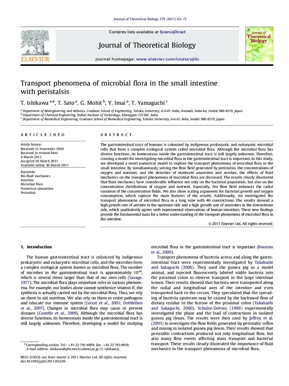 Transport phenomena of microbial flora in the small intestine with peristalsis