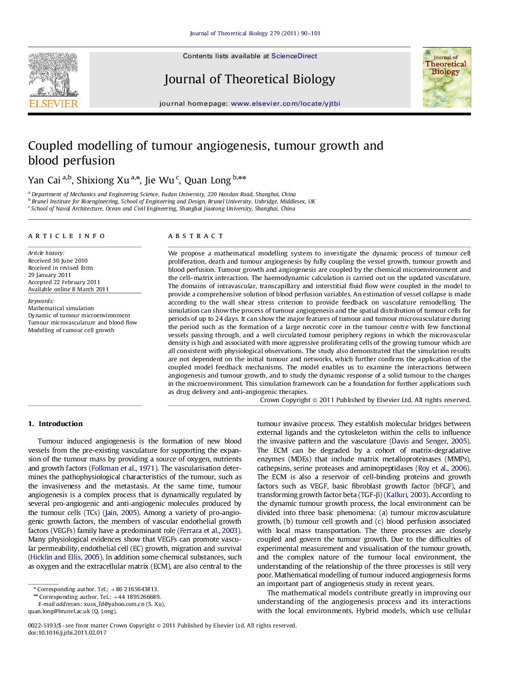 Coupled modelling of tumour angiogenesis, tumour growth and blood perfusion