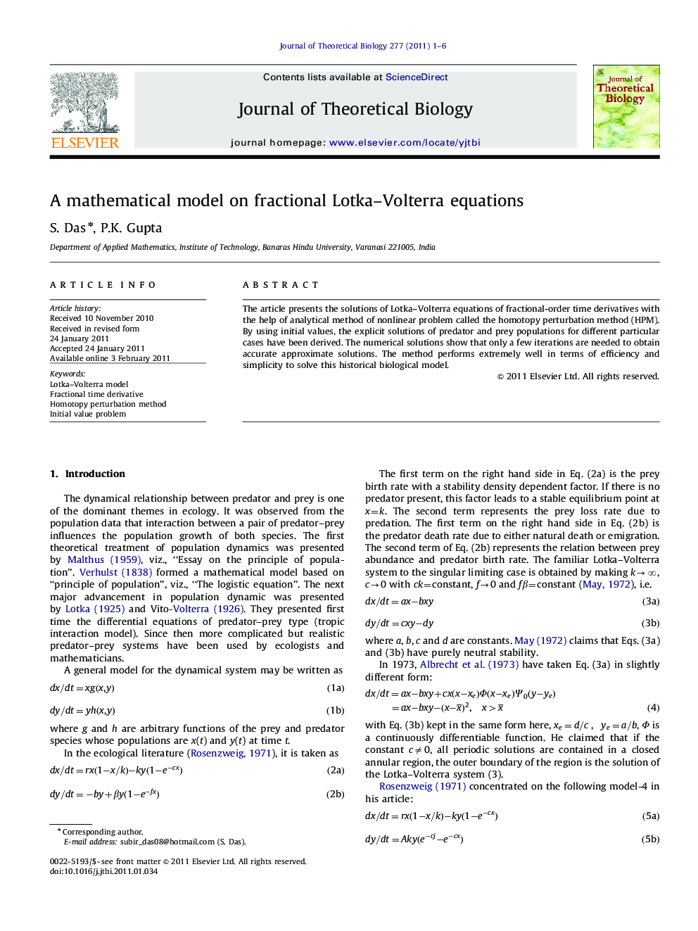 A mathematical model on fractional Lotka–Volterra equations