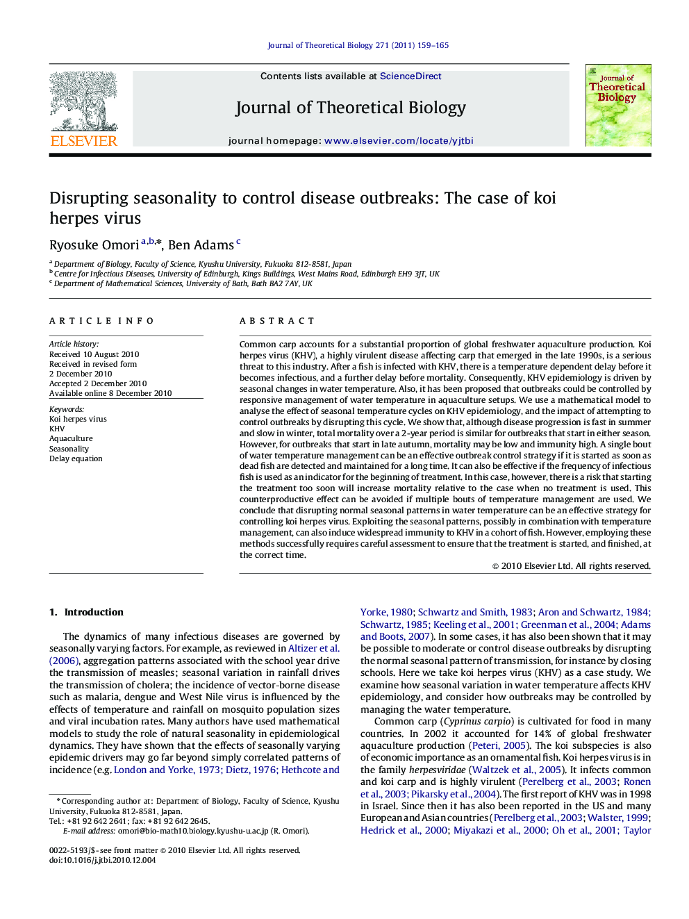 Disrupting seasonality to control disease outbreaks: The case of koi herpes virus