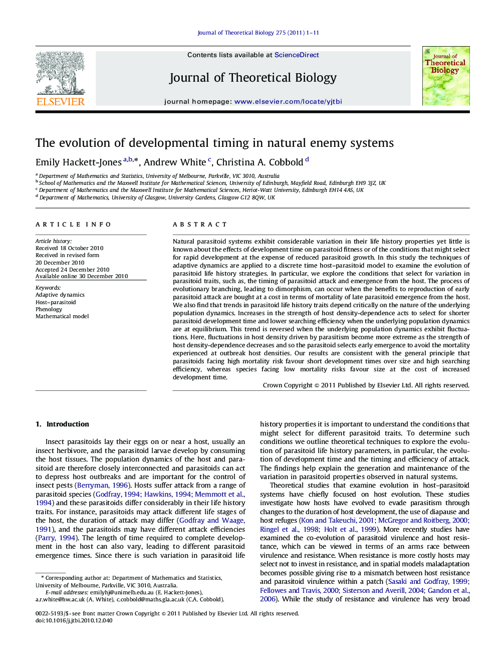 The evolution of developmental timing in natural enemy systems