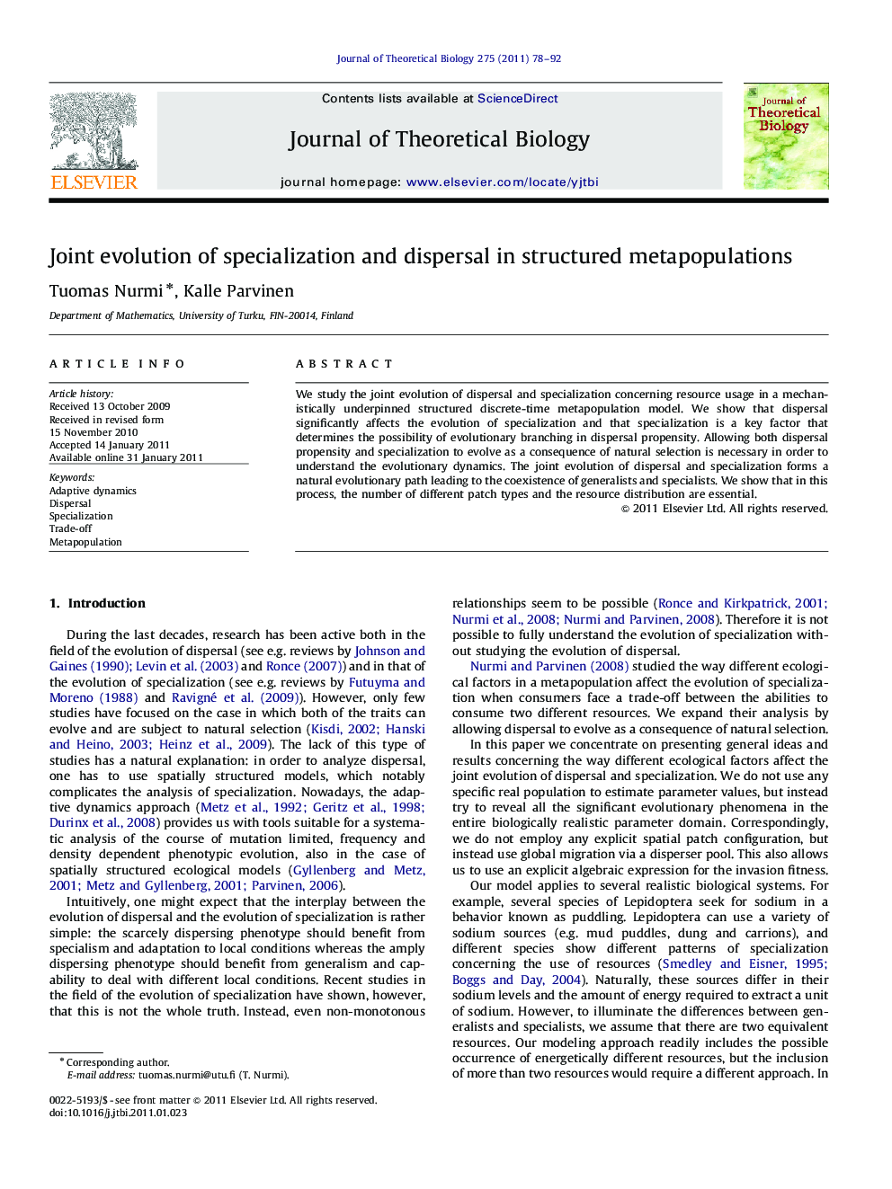 Joint evolution of specialization and dispersal in structured metapopulations