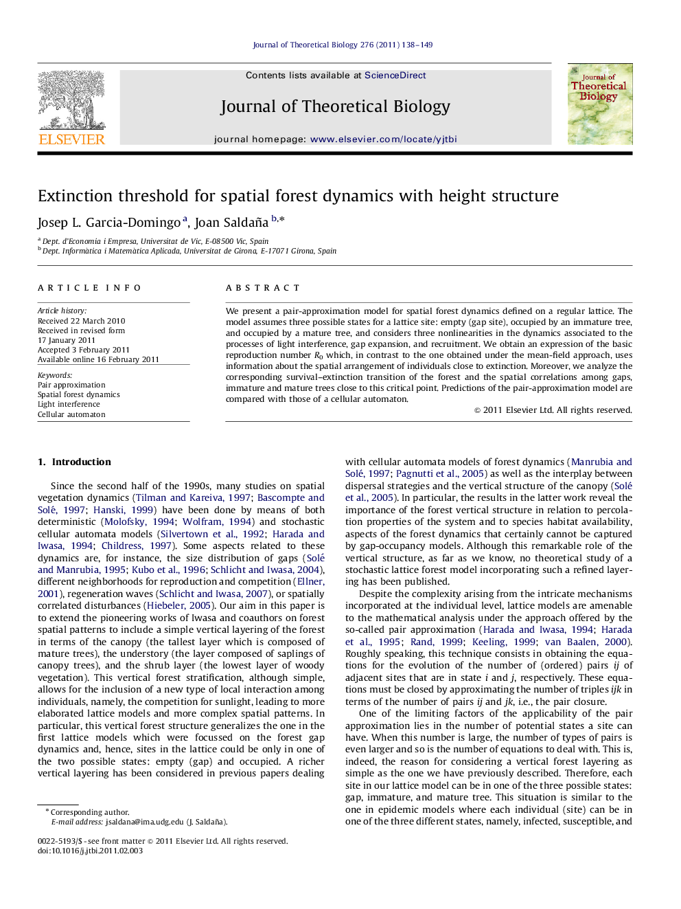 Extinction threshold for spatial forest dynamics with height structure