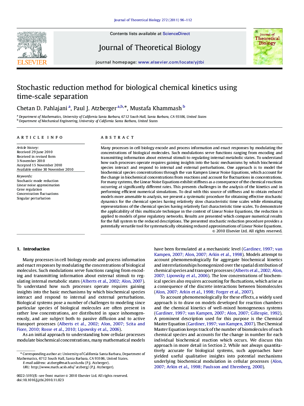 Stochastic reduction method for biological chemical kinetics using time-scale separation