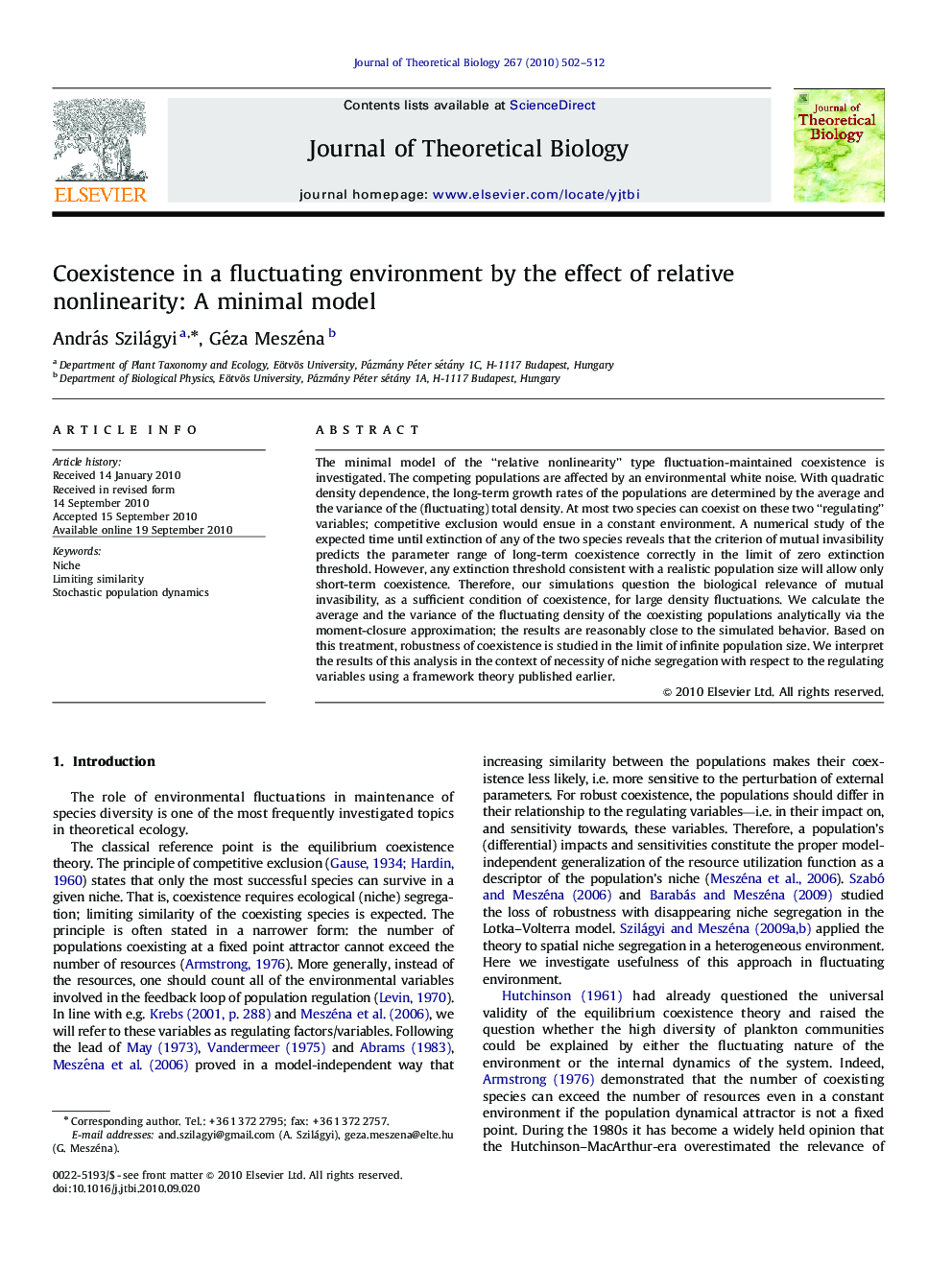 Coexistence in a fluctuating environment by the effect of relative nonlinearity: A minimal model