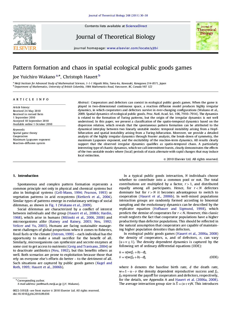 Pattern formation and chaos in spatial ecological public goodsgames