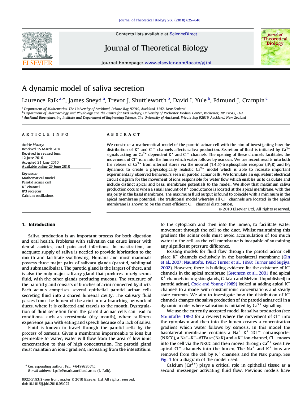 A dynamic model of saliva secretion