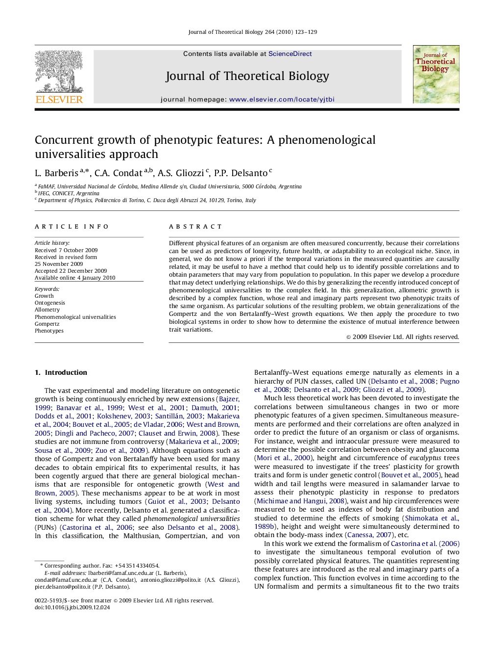 Concurrent growth of phenotypic features: A phenomenological universalities approach