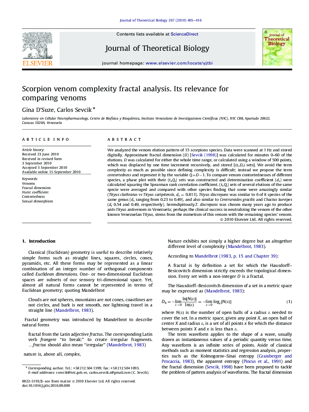 Scorpion venom complexity fractal analysis. Its relevance for comparing venoms