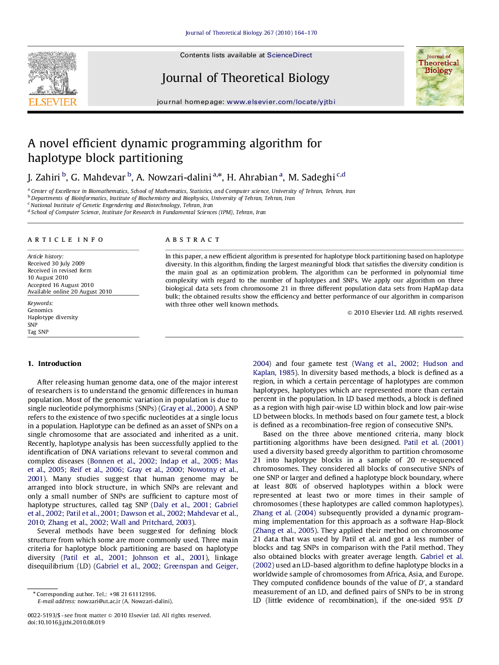 عکس صفحه اول مقاله: A novel efficient dynamic programming algorithm for haplotype block partitioning A novel efficient dynamic programming algorithm for haplotype block partitioning