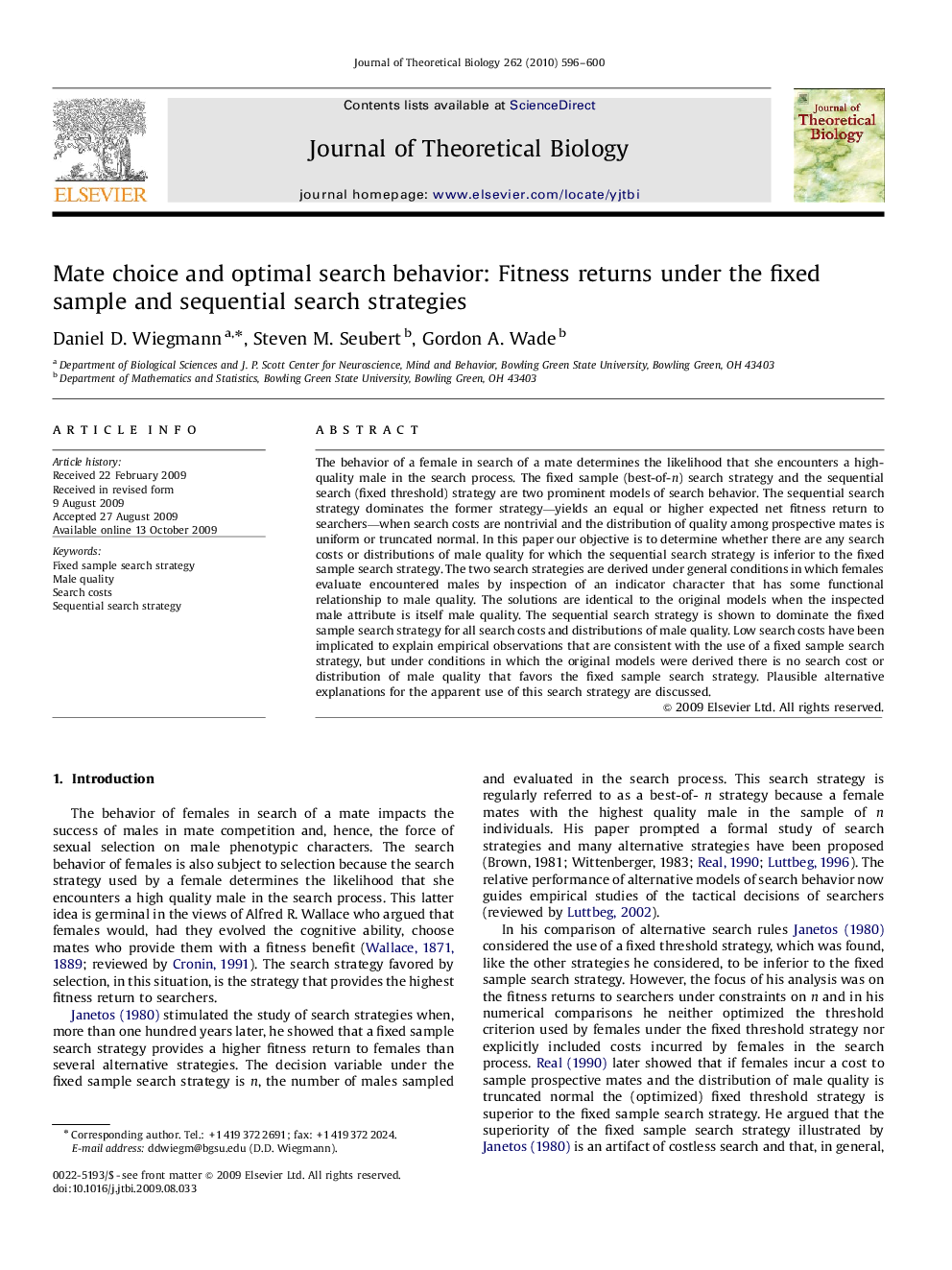 Mate choice and optimal search behavior: Fitness returns under the fixed sample and sequential search strategies