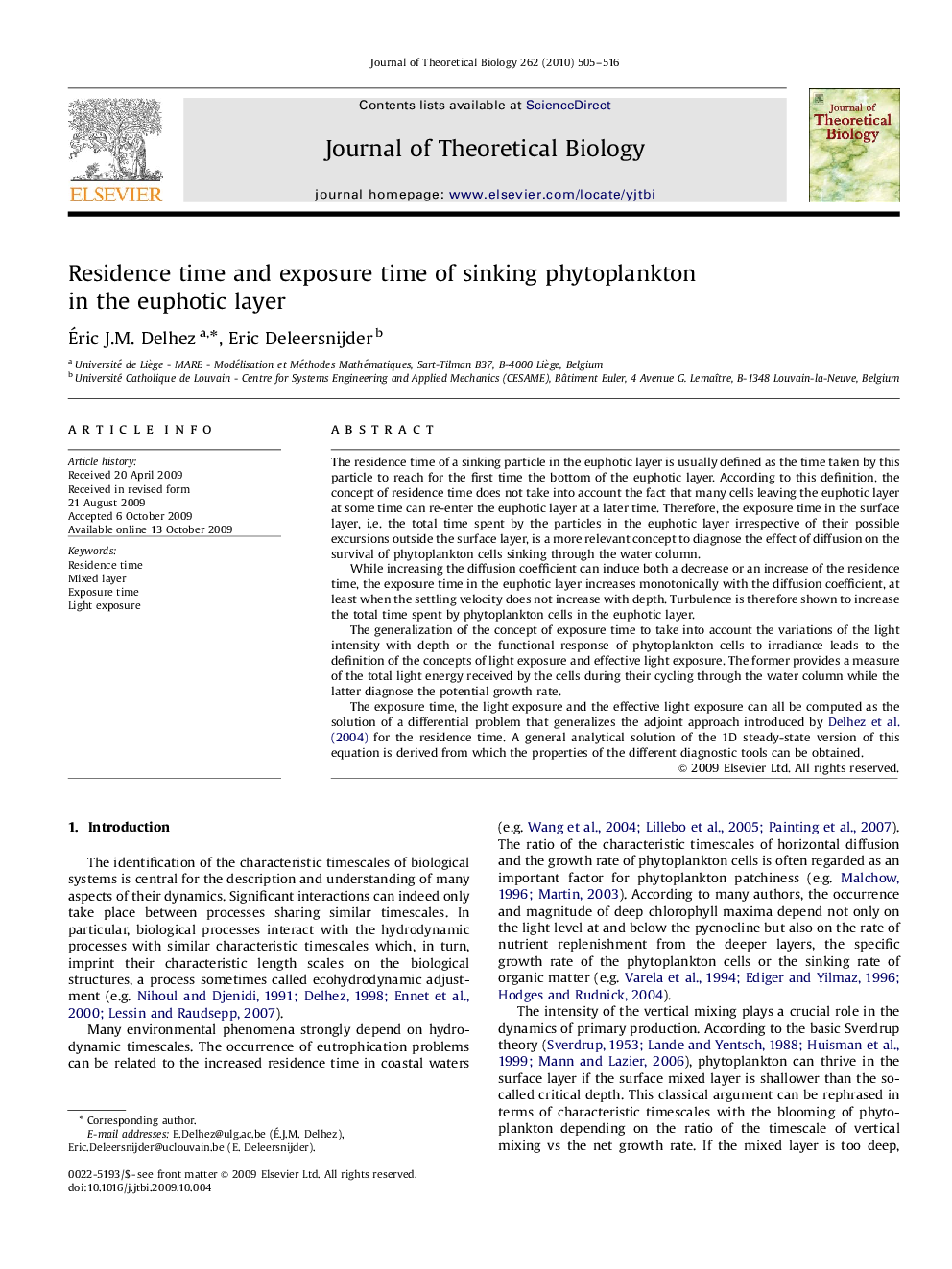 Residence time and exposure time of sinking phytoplankton in the euphotic layer