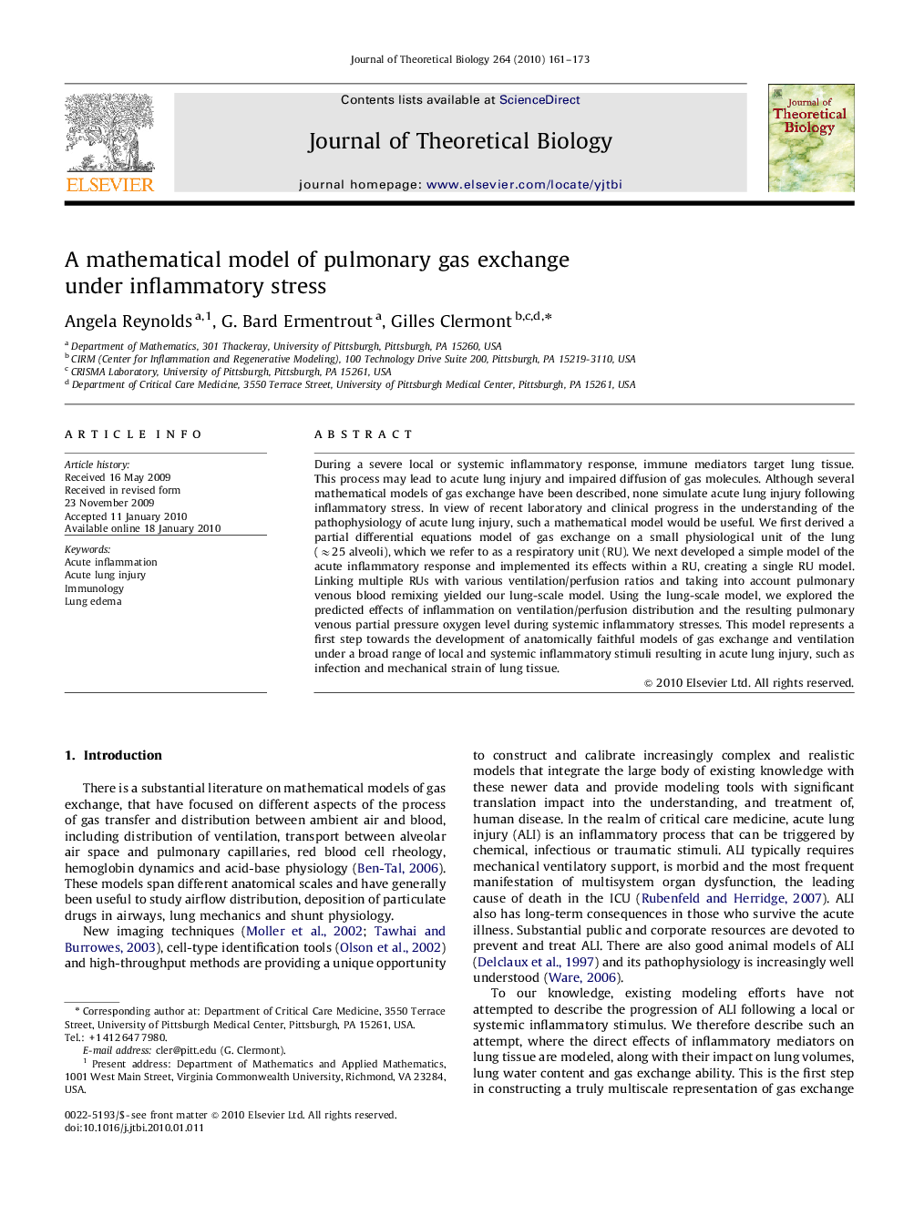 A mathematical model of pulmonary gas exchange under inflammatory stress