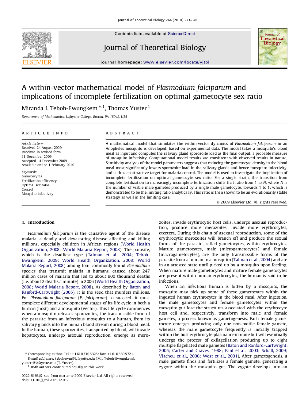 A within-vector mathematical model of Plasmodium falciparum and implications of incomplete fertilization on optimal gametocyte sex ratio