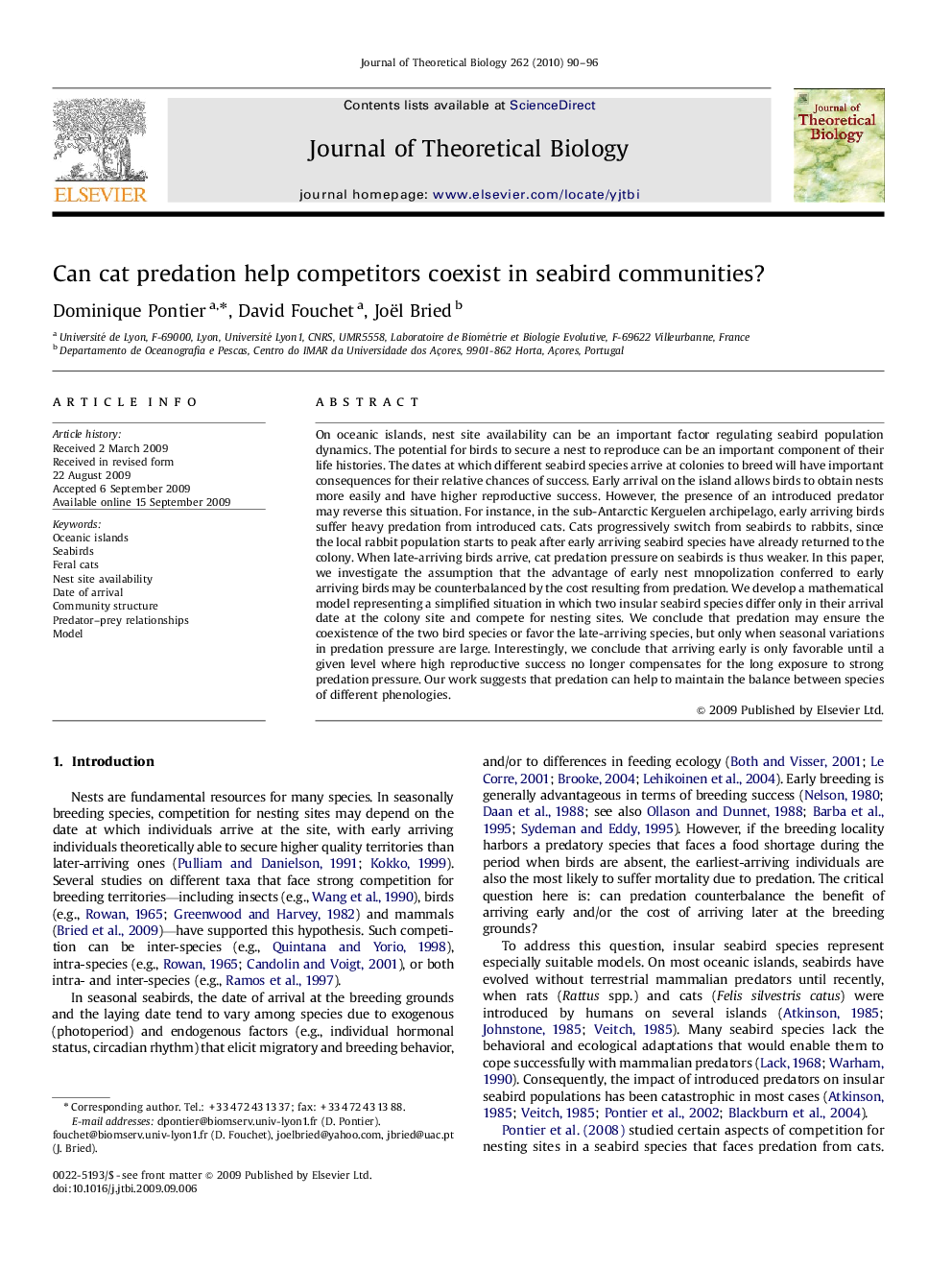 Can cat predation help competitors coexist in seabird communities?