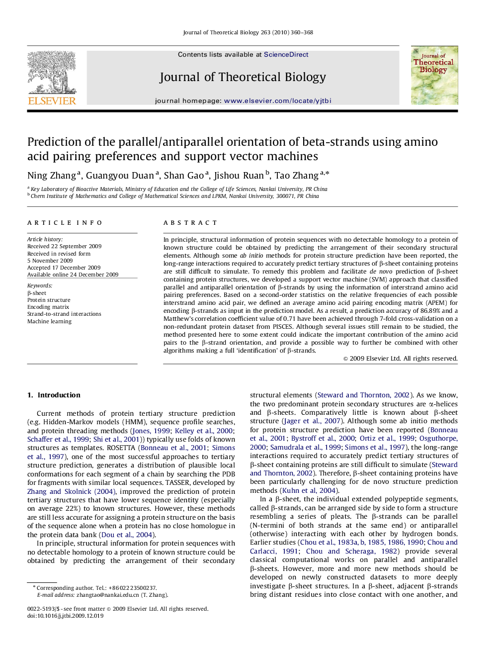 Prediction of the parallel/antiparallel orientation of beta-strands using amino acid pairing preferences and support vector machines