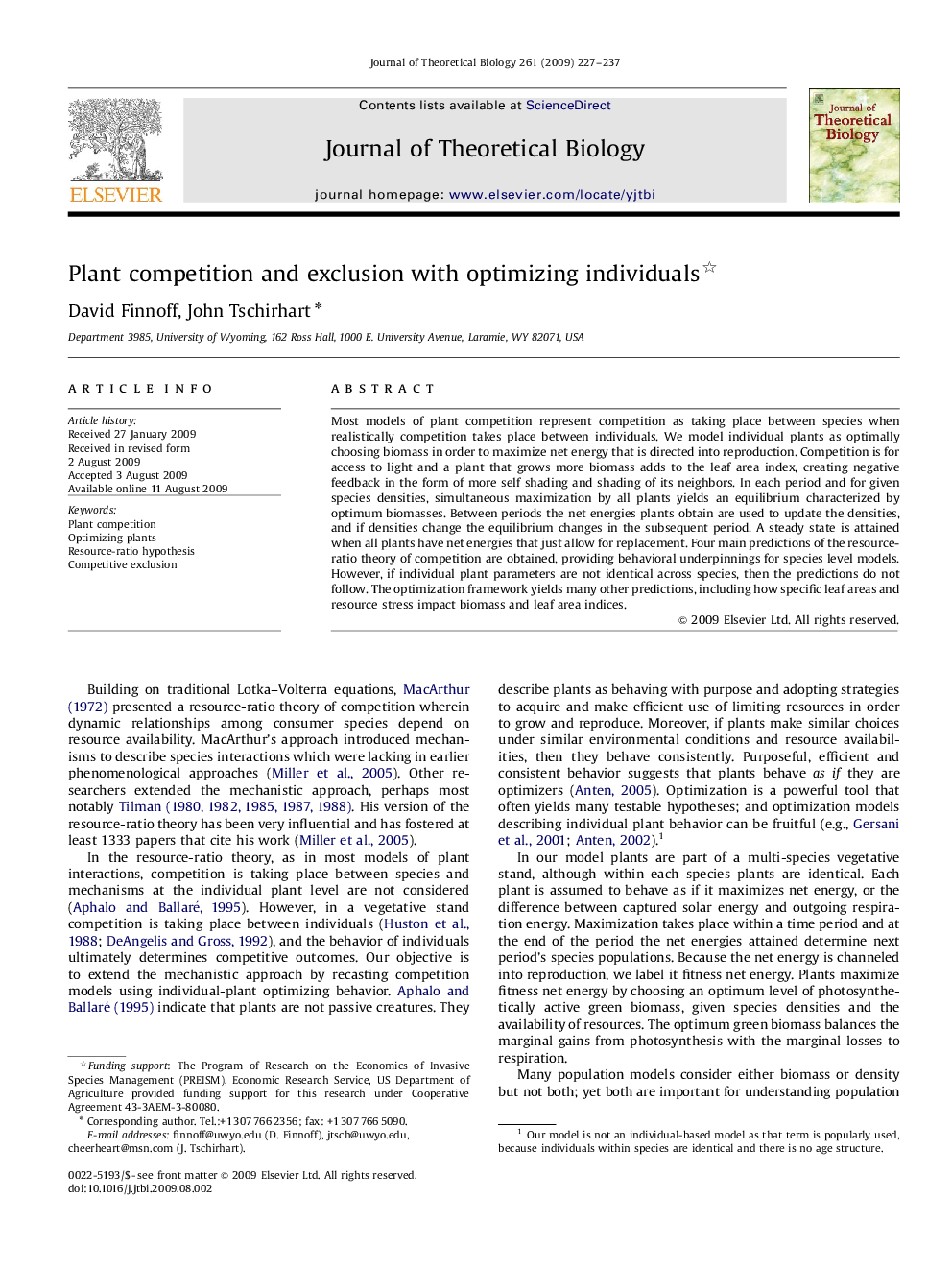 Plant competition and exclusion with optimizing individuals 