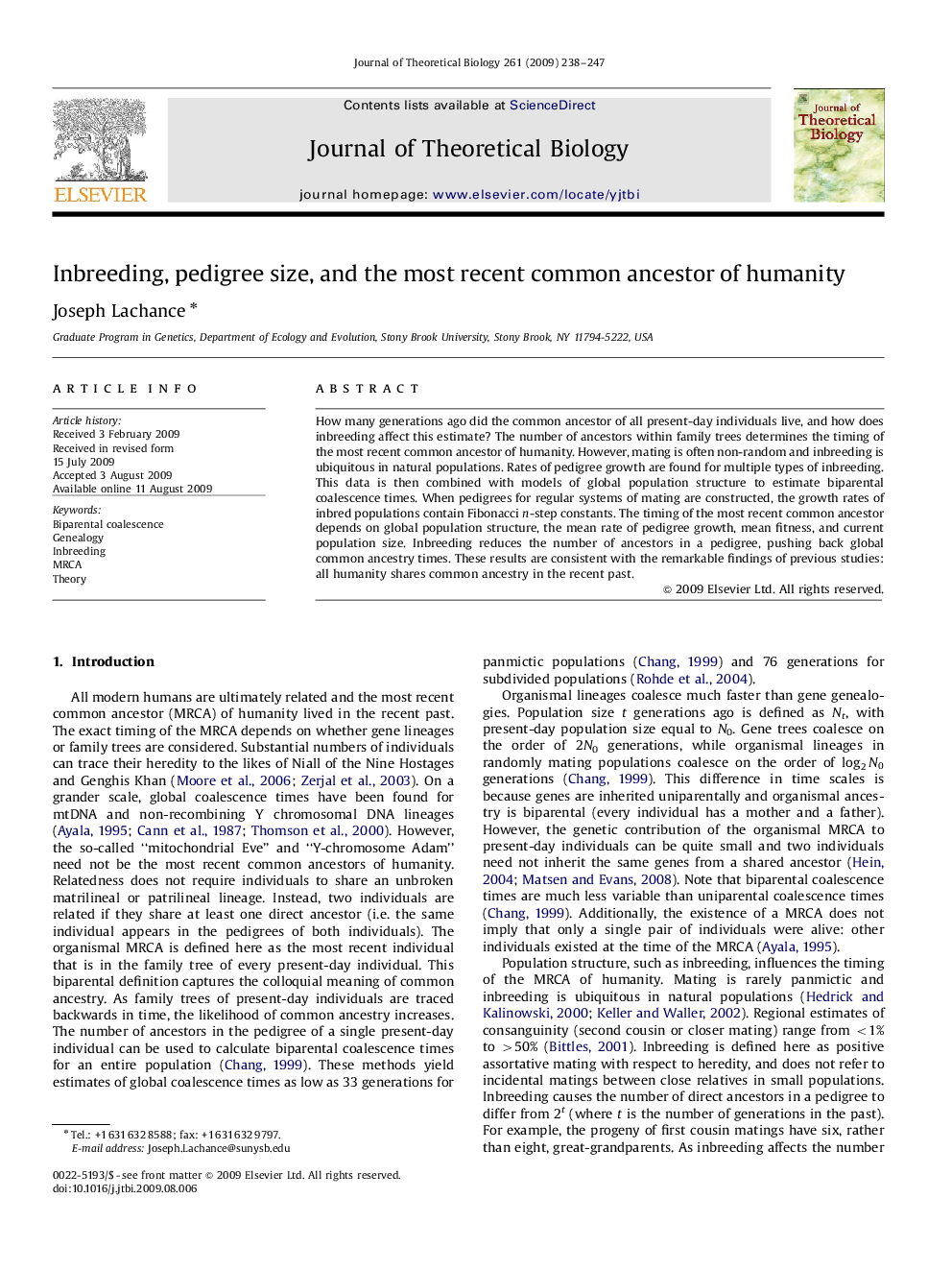 Inbreeding, pedigree size, and the most recent common ancestor of humanity