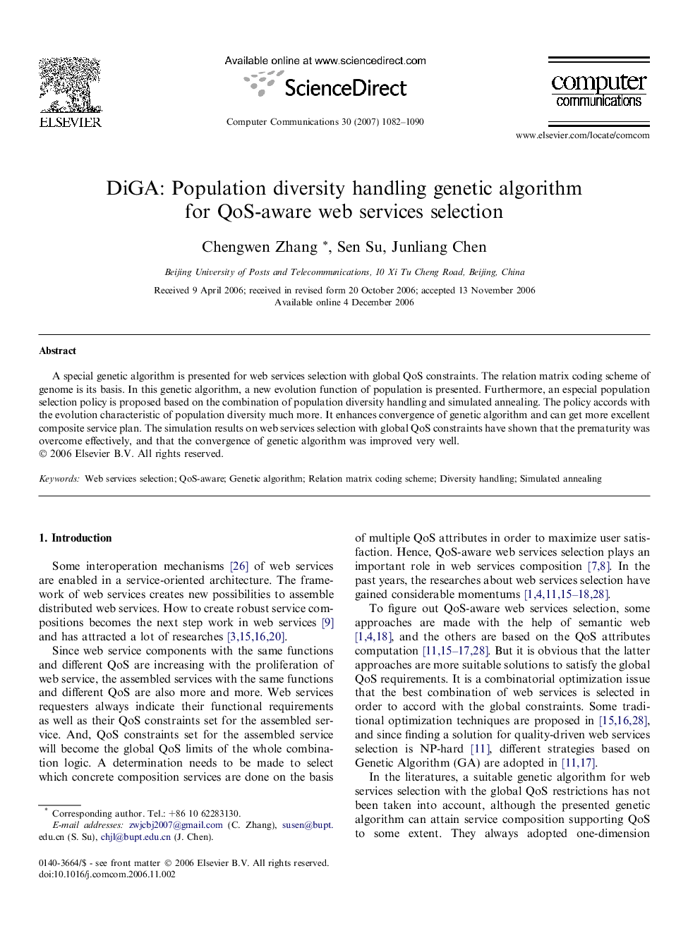 DiGA: Population diversity handling genetic algorithm for QoS-aware web services selection