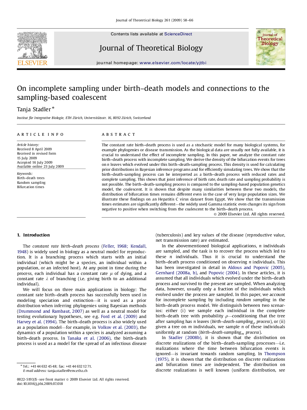 On incomplete sampling under birth–death models and connections to the sampling-based coalescent