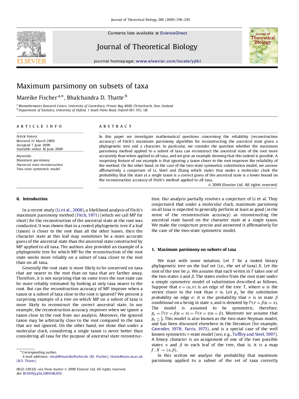 Maximum parsimony on subsets of taxa