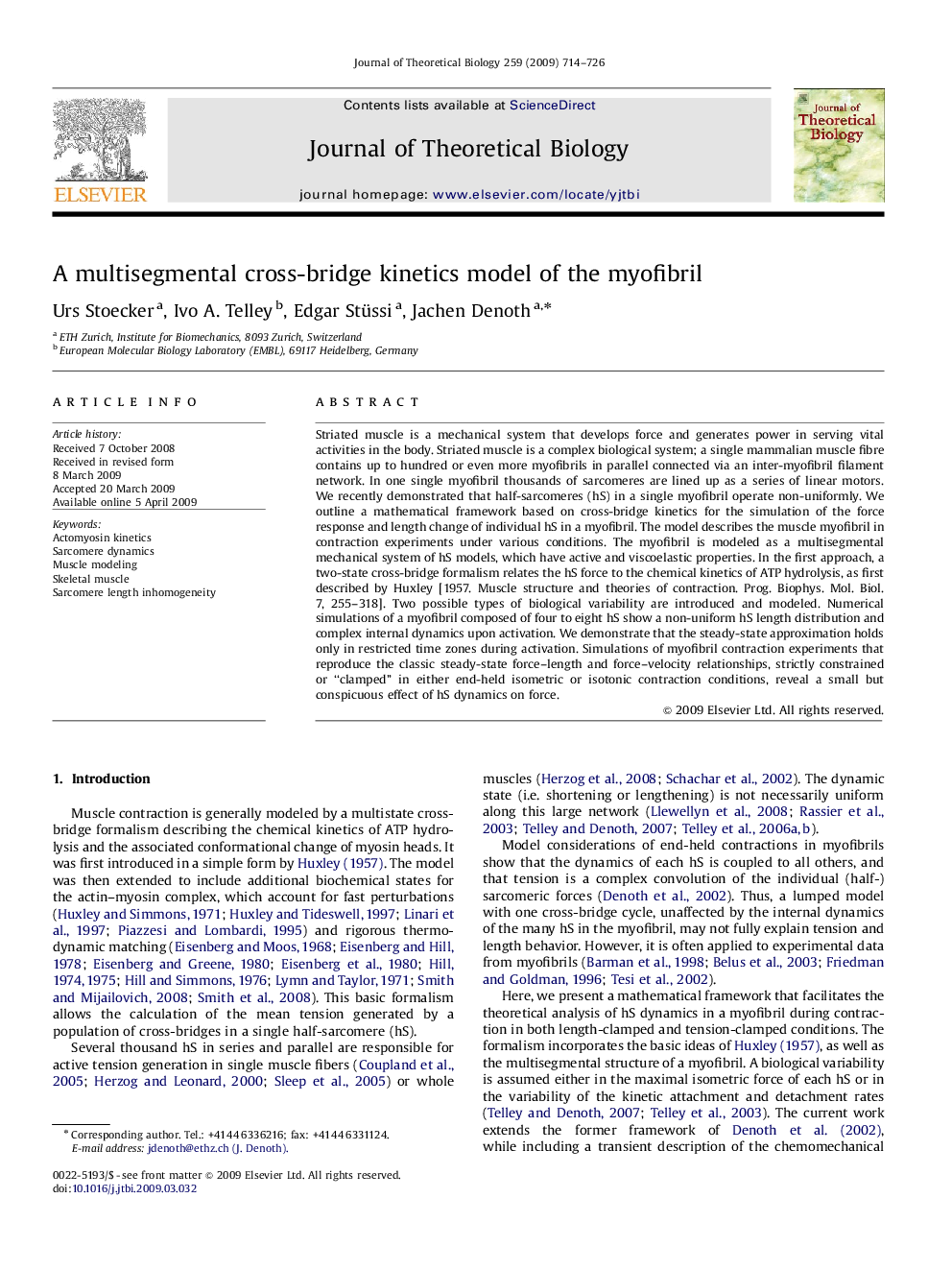 A multisegmental cross-bridge kinetics model of the myofibril