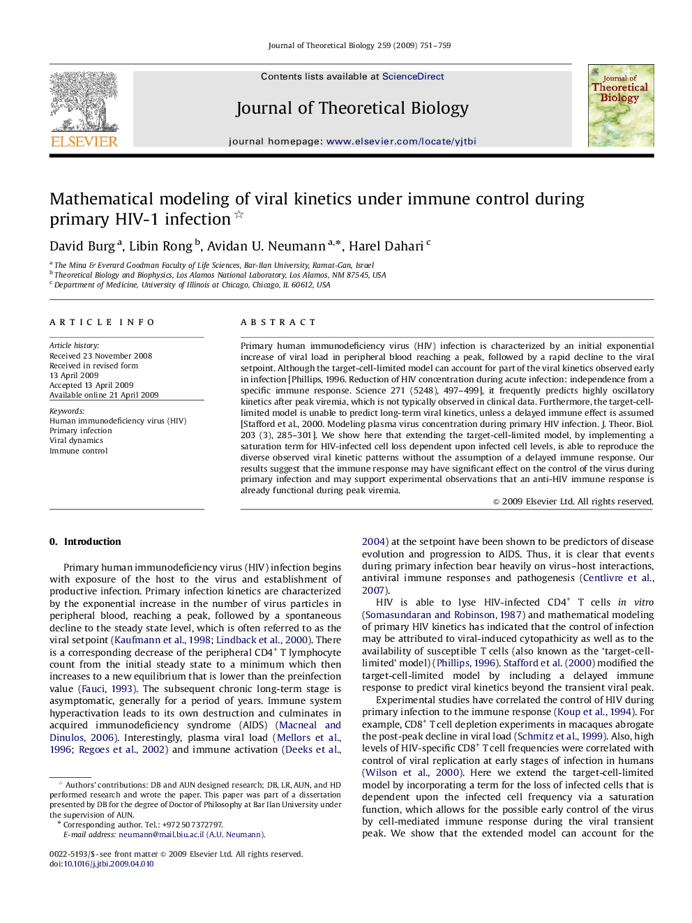 Mathematical modeling of viral kinetics under immune control during primary HIV-1 infection 