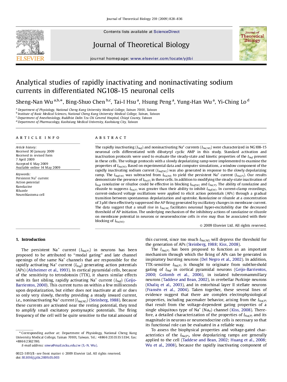 Analytical studies of rapidly inactivating and noninactivating sodium currents in differentiated NG108-15 neuronal cells