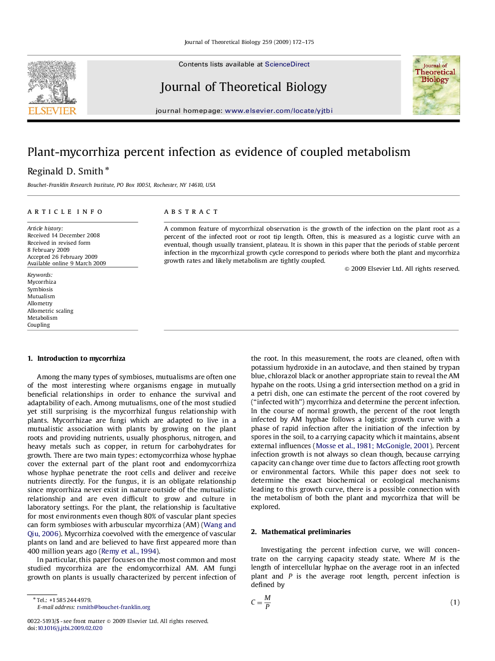 Plant-mycorrhiza percent infection as evidence of coupled metabolism