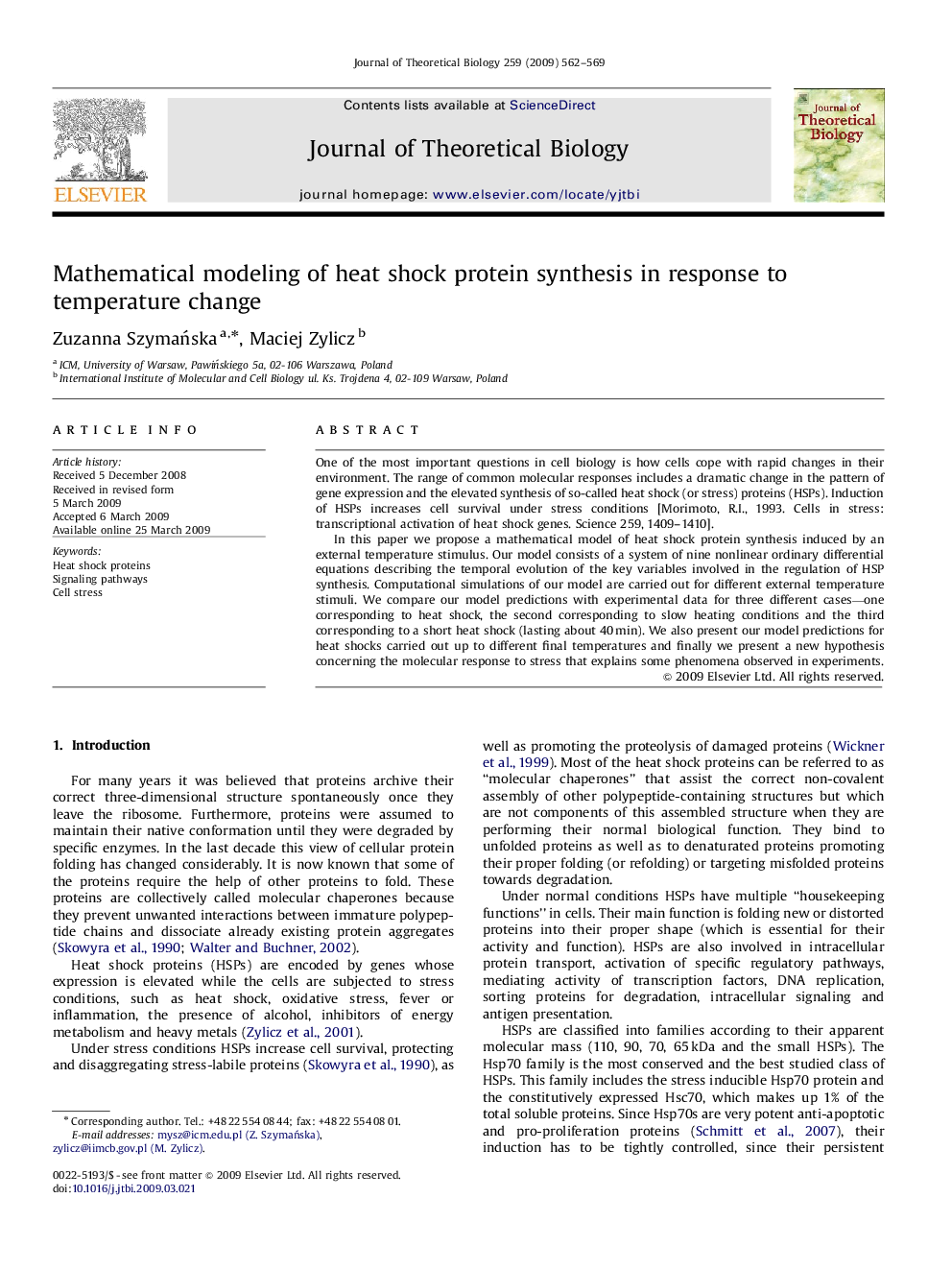 Mathematical modeling of heat shock protein synthesis in response to temperature change