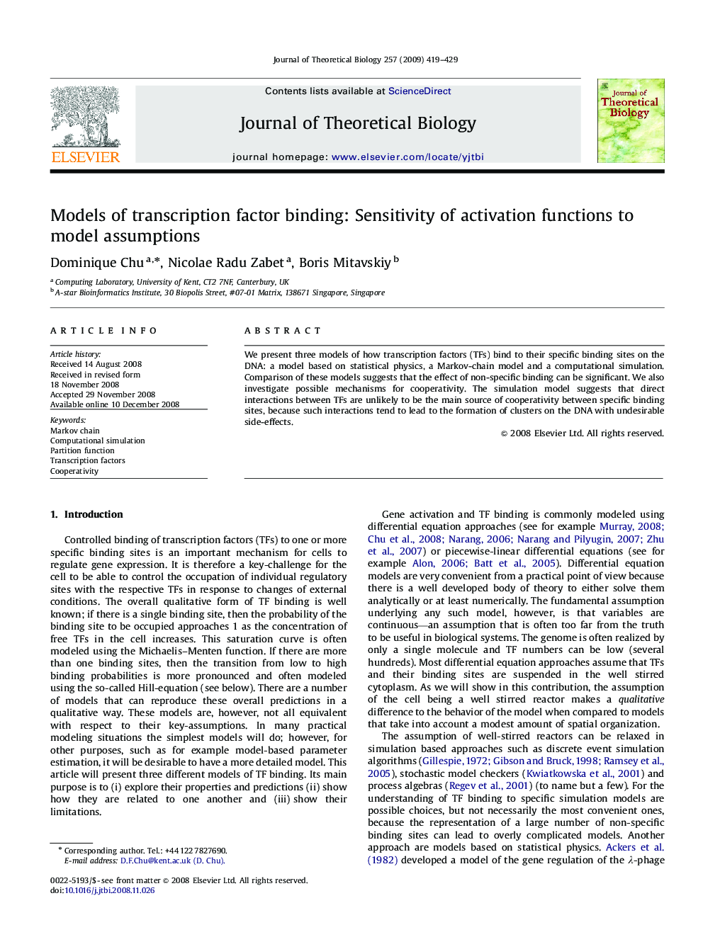 Models of transcription factor binding: Sensitivity of activation functions to model assumptions