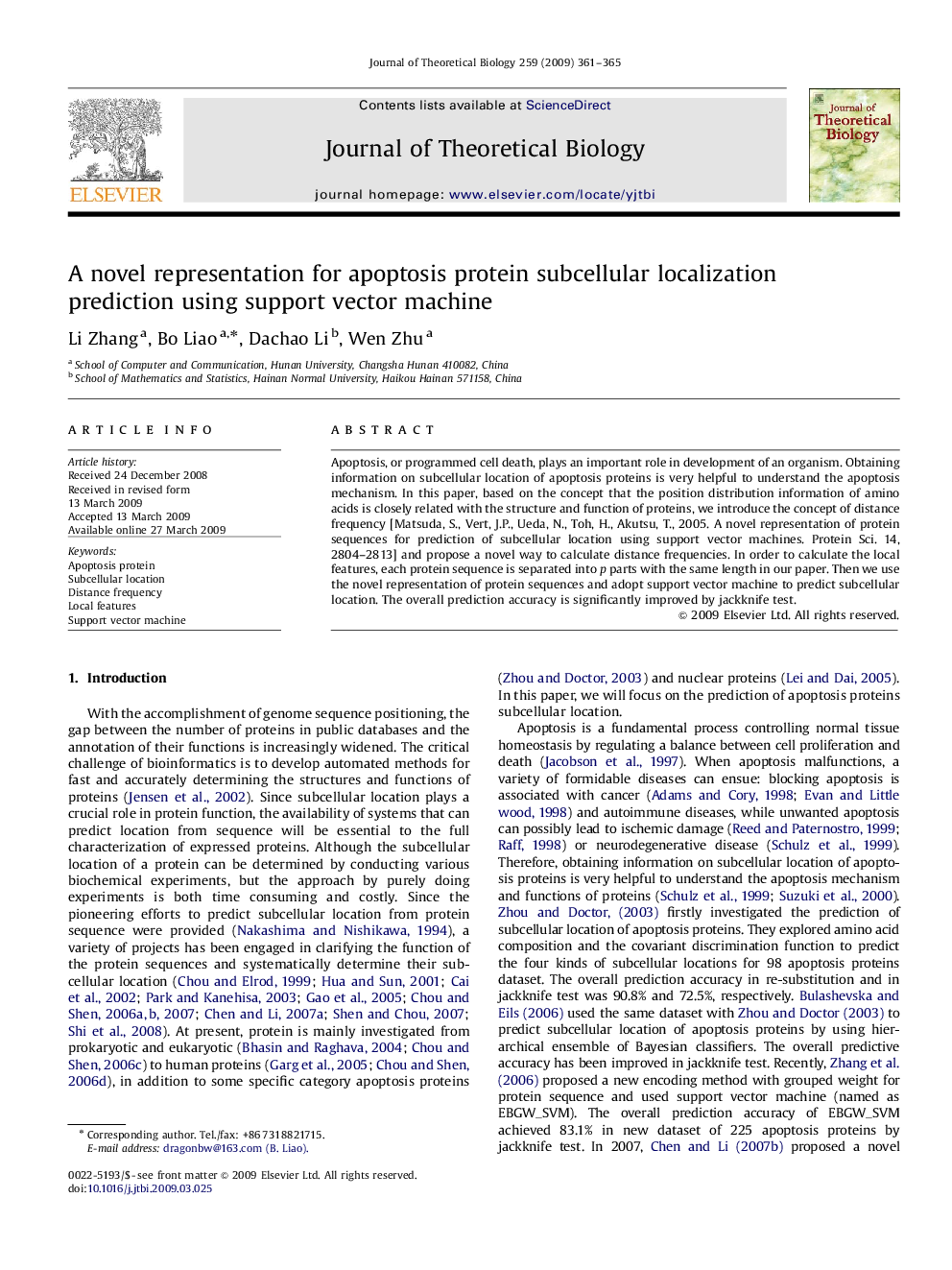 A novel representation for apoptosis protein subcellular localization prediction using support vector machine