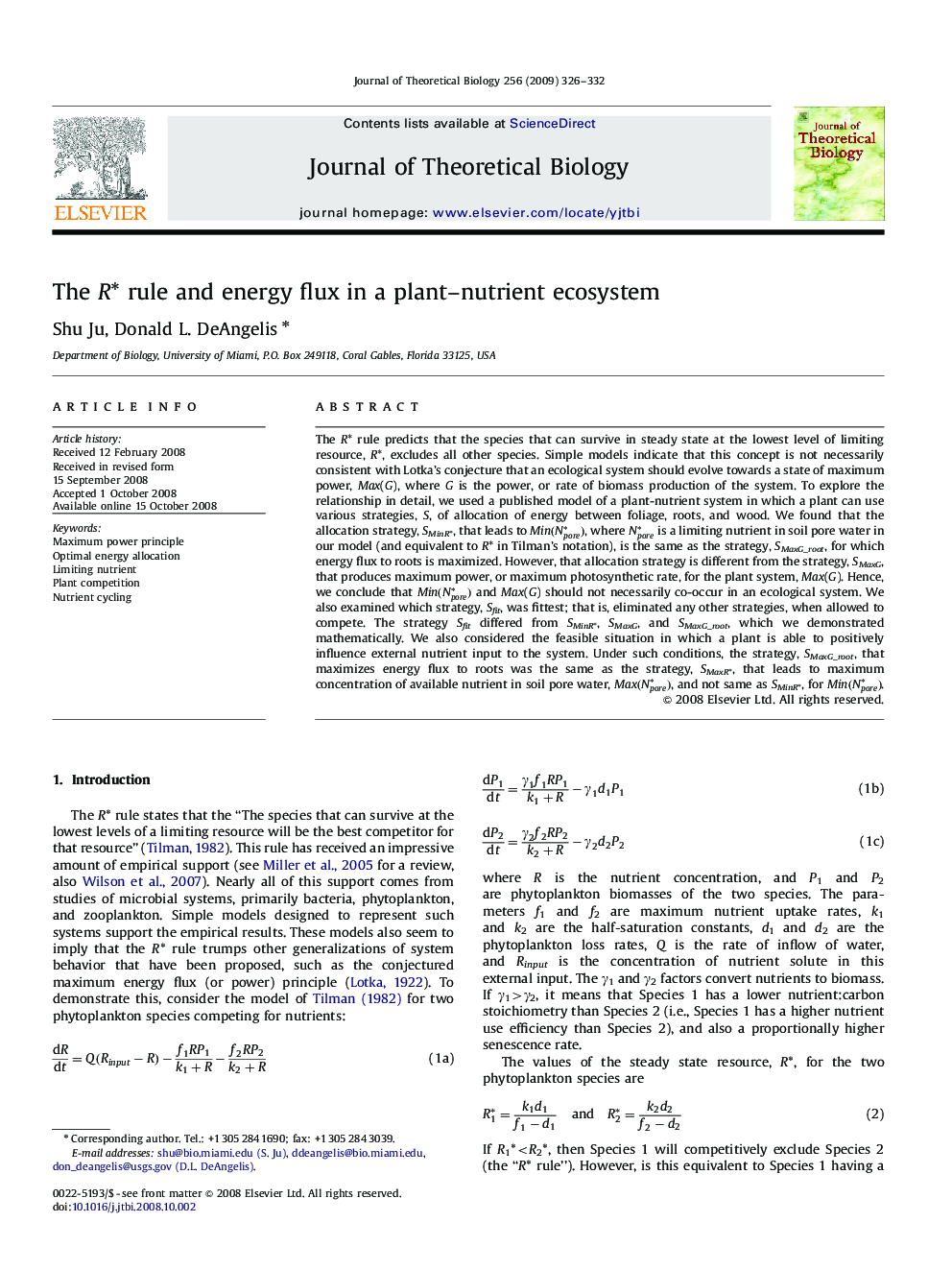 The R* rule and energy flux in a plant–nutrient ecosystem