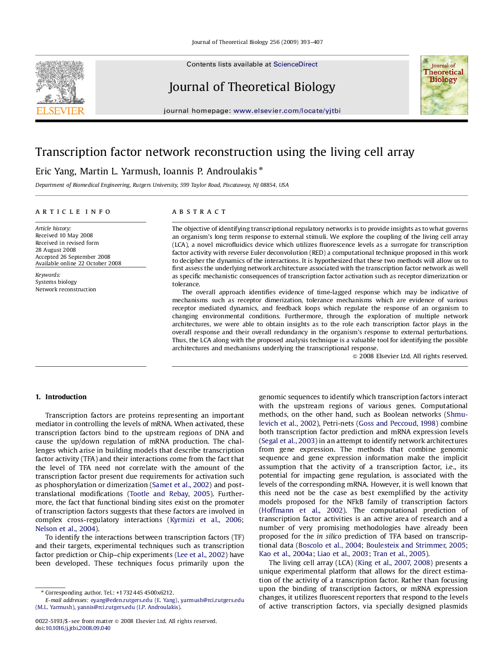 Transcription factor network reconstruction using the living cell array