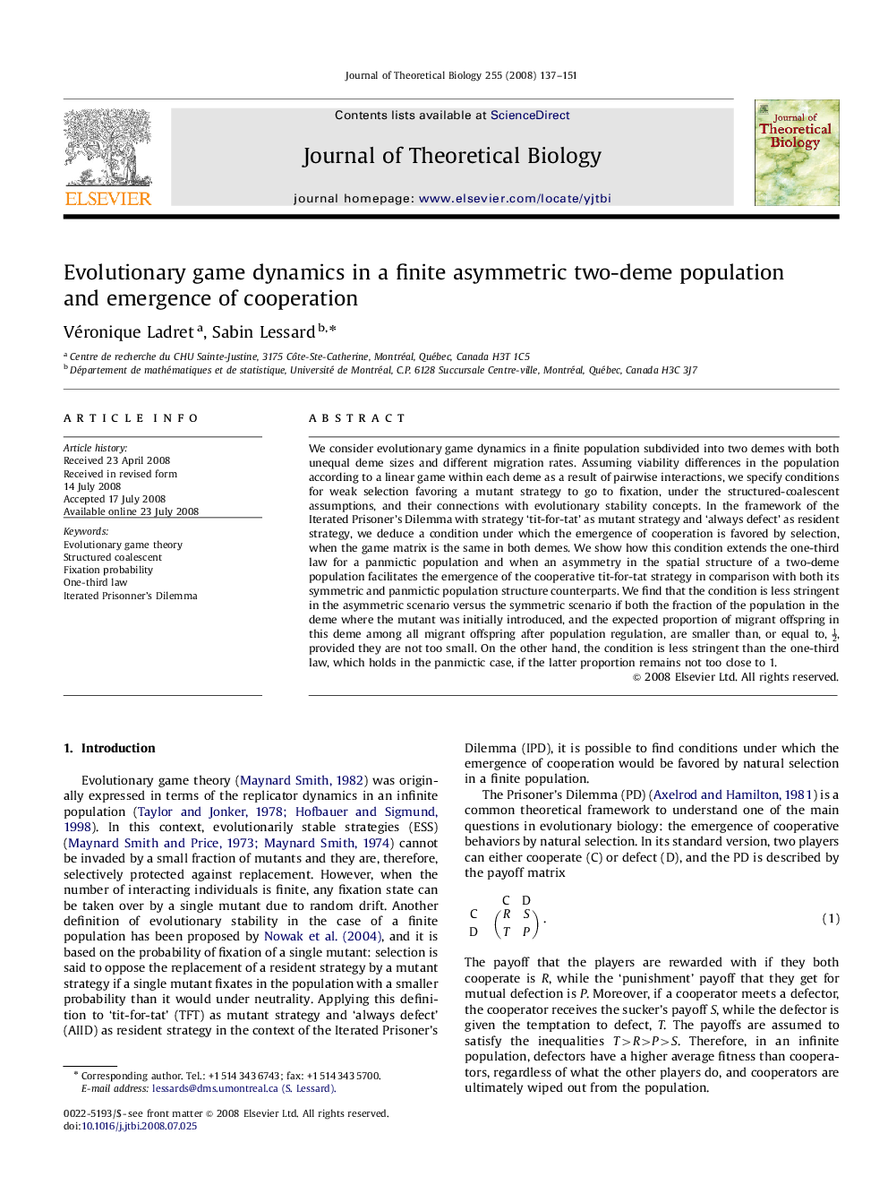 Evolutionary game dynamics in a finite asymmetric two-deme population and emergence of cooperation