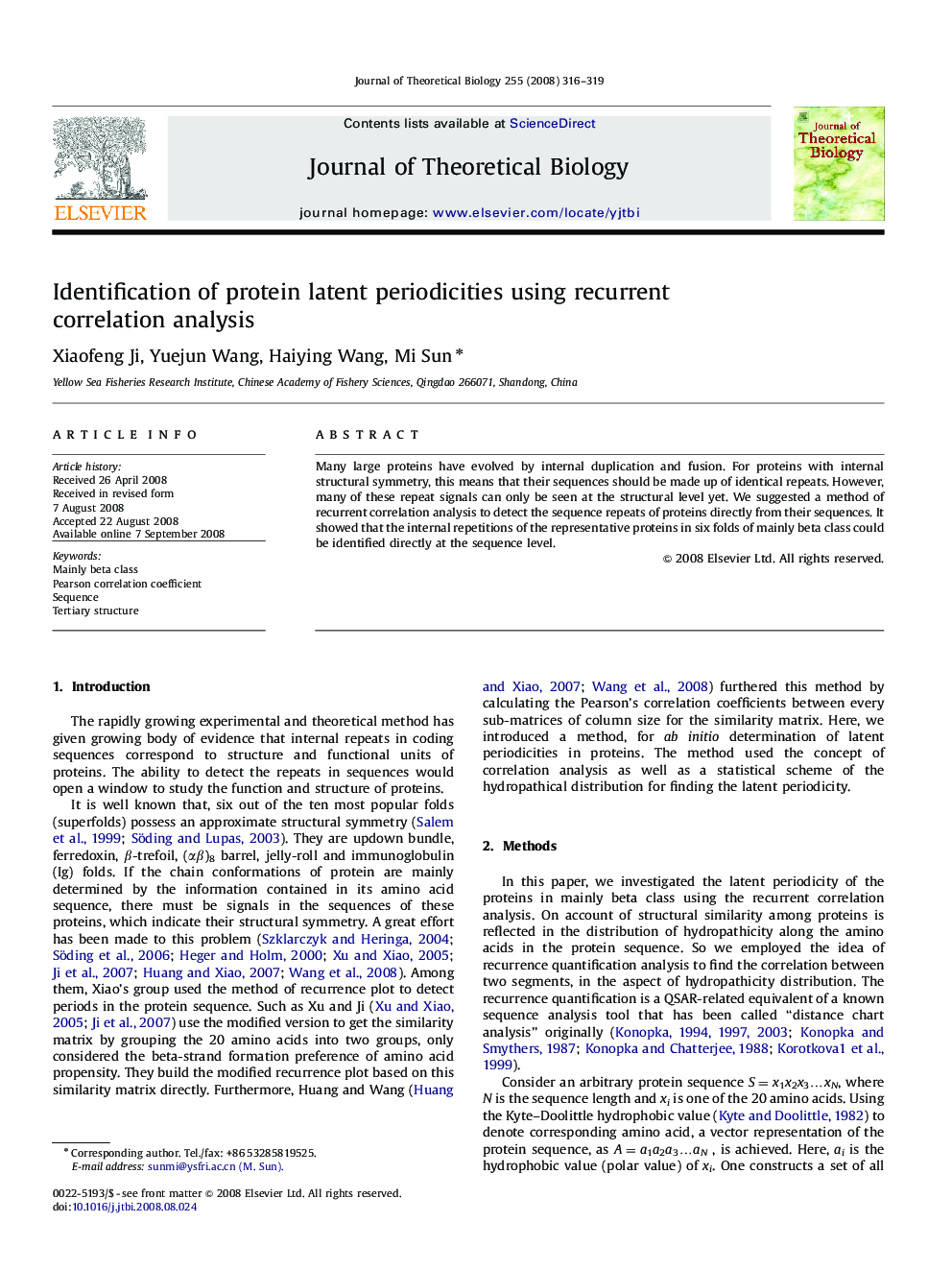 Identification of protein latent periodicities using recurrent correlation analysis