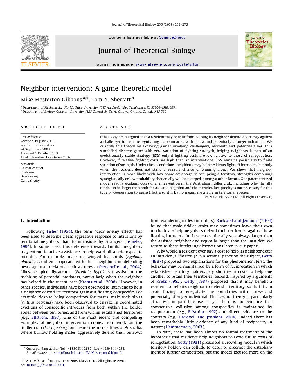 Neighbor intervention: A game-theoretic model