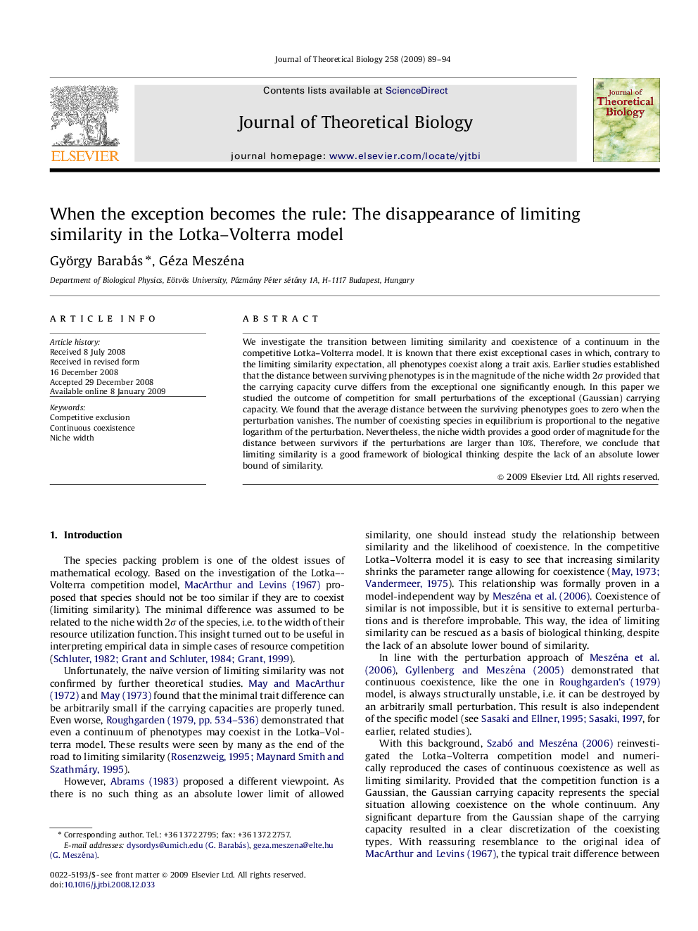 When the exception becomes the rule: The disappearance of limiting similarity in the Lotka–Volterra model